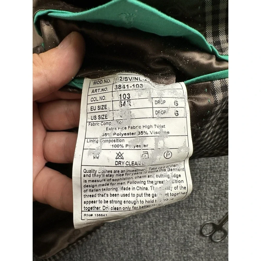Mens Bianco Brioni Check High Twist Modern Fit Blazer Jacket, Size 54R